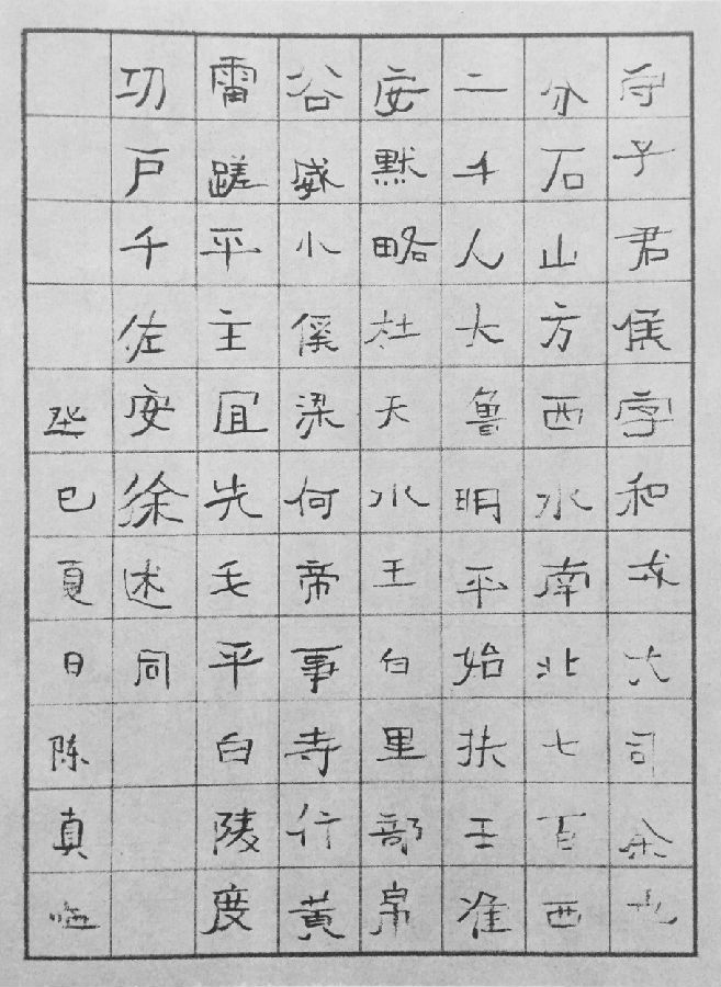中国美院美术考级硬笔书法考级一级初级示范图例